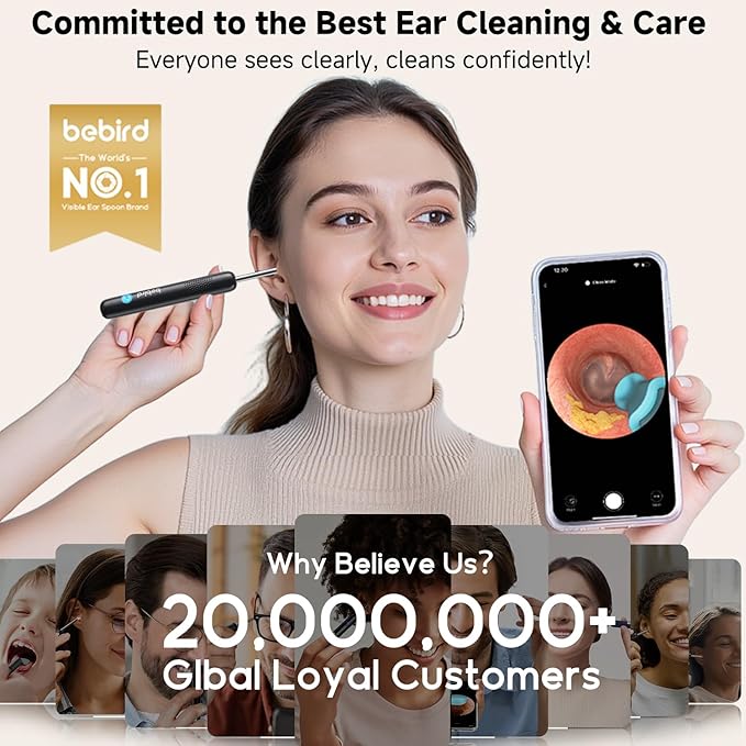 BEBIRD R1 Ultra Ear Wax Removal, Ear Cleaner with Camera Ear Scope, Wax Remove Ear Pick with Ear Otoscope Tweezers, Visual Dropper Cleaning Kit, Ear/Nose/Throat Examination Tool for Family