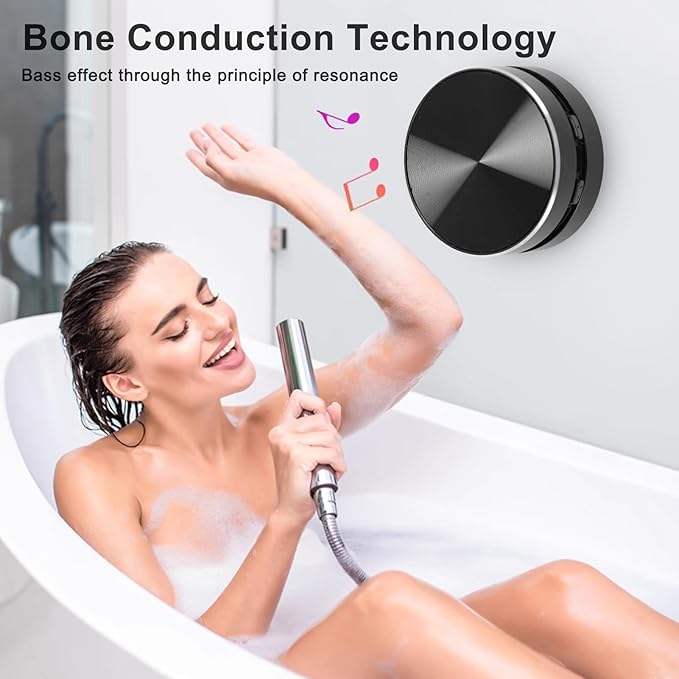 Yunseity Bluetooth Bone Conduction Speaker, Stereo Bass Sound Portable Speaker, Built in Mic Mini Music Player with Suction Cup for Home Outdoor Travel (Black)
