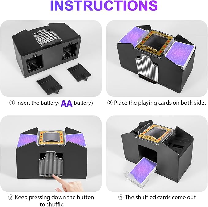 Automatic Card Shuffler 2/1/4/6 Deck,Battery-Operated Electric UNO Poker Shuffler,Playing Card Shuffler for Home Card Game,Travel